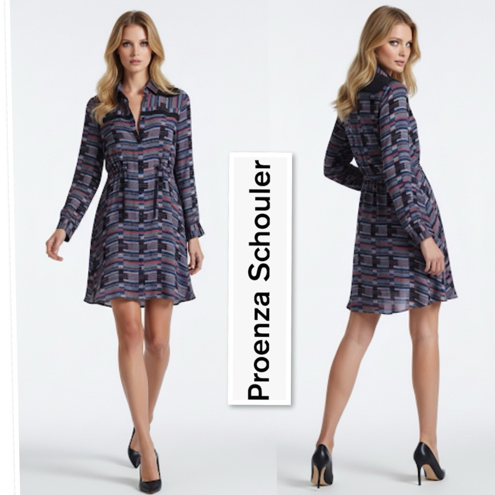 Proenza Schouler Silk  Print Shirt Dress With Quilted Yoke In Multicolor Size 6